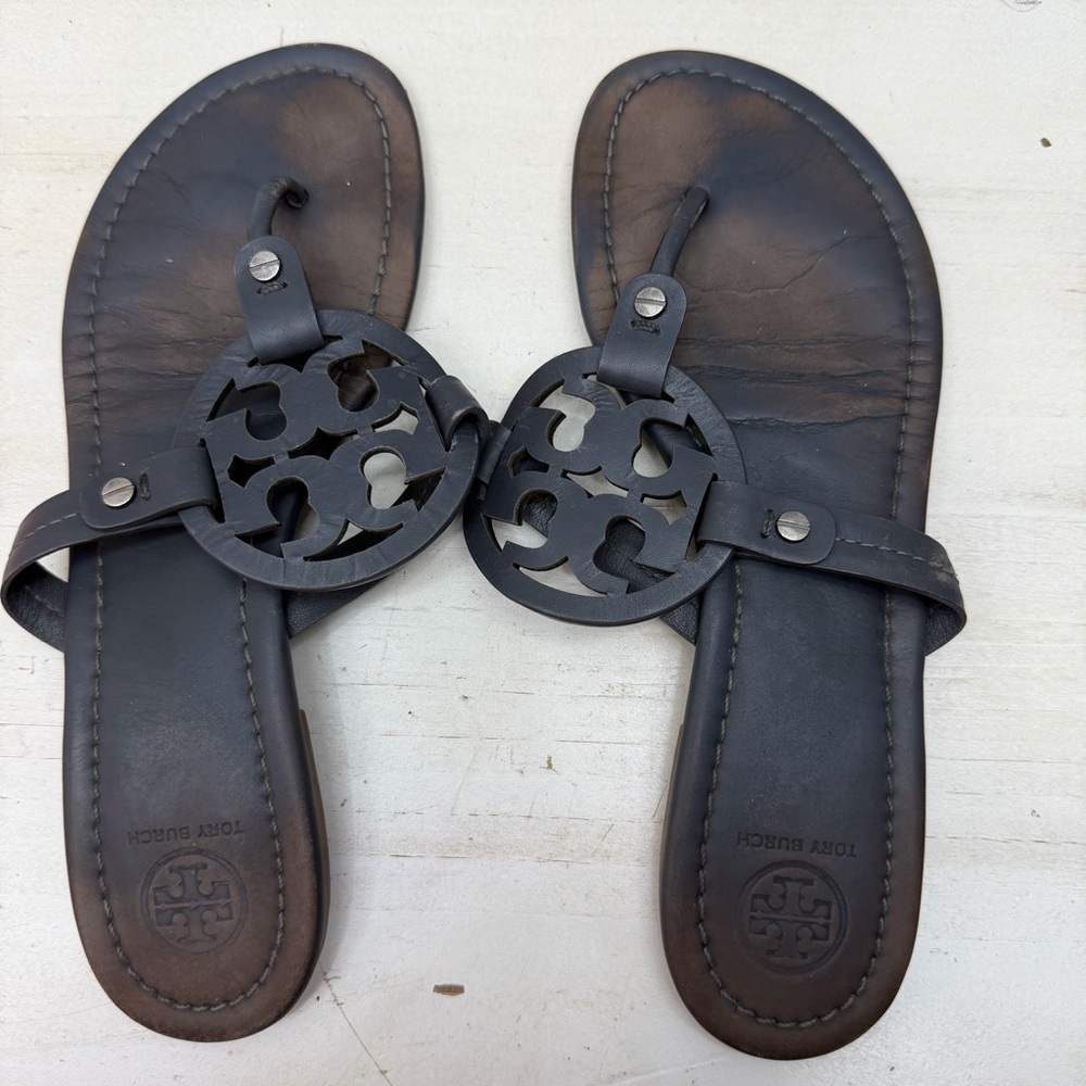 Tory Burch Dark Grey Leather Miller Sandals 9.5 - Picture 6 of 8